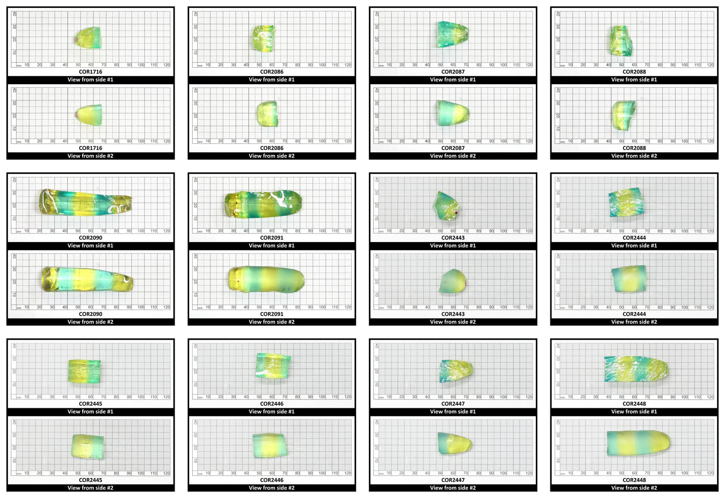 Yellow/Green Bi-Color Lab Created Corundum Sapphire Faceting Rough for Gem Cutting - Various Sizes - Split Boule