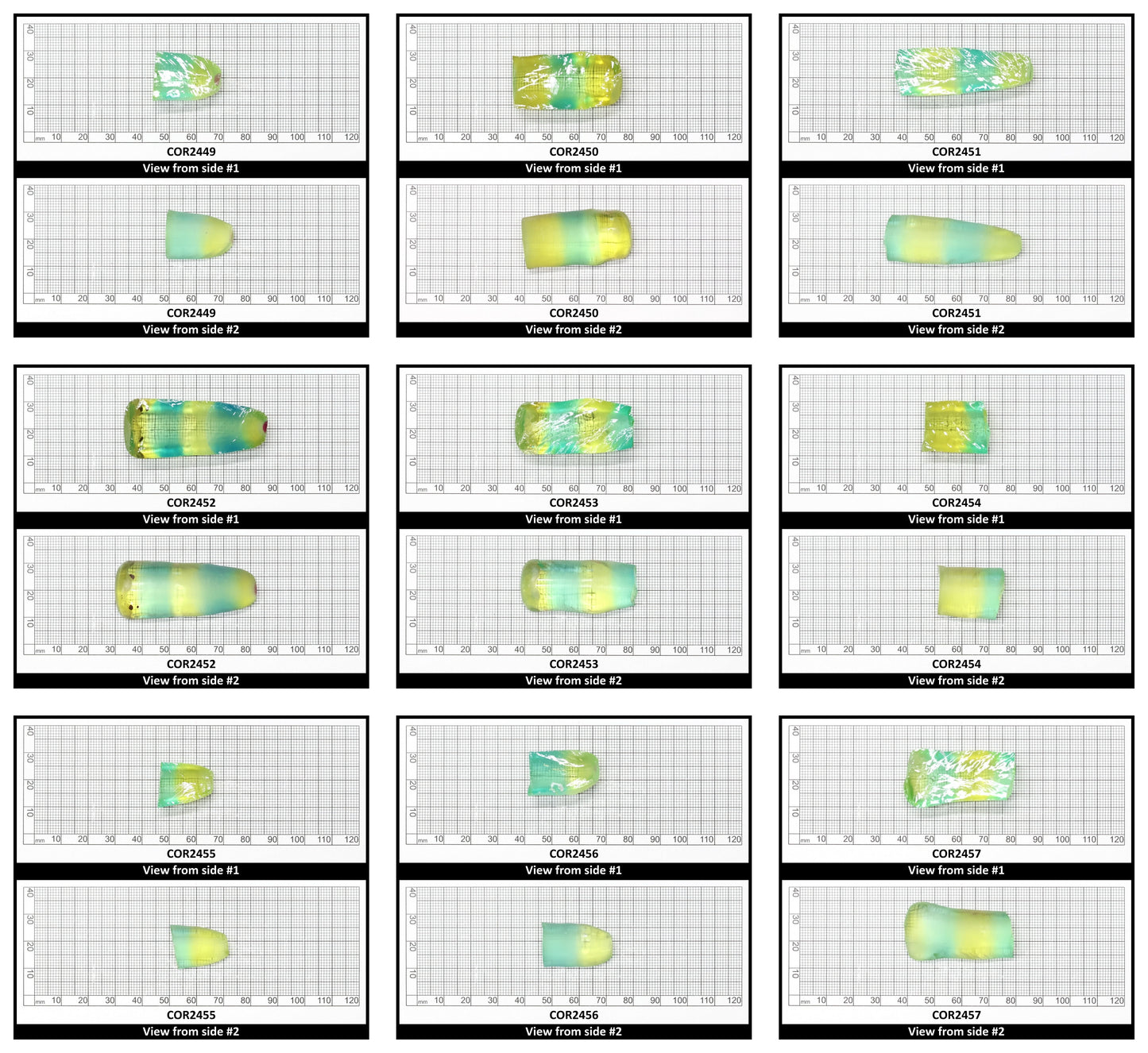 Yellow/Green Bi-Color Lab Created Corundum Sapphire Faceting Rough for Gem Cutting - Various Sizes - Split Boule