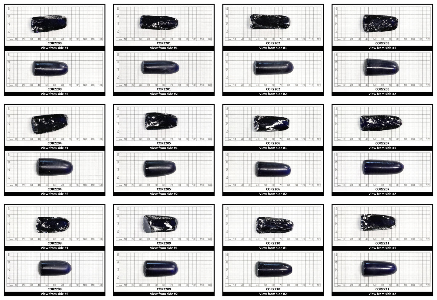 Dark Blue #35 Lab Created Corundum Sapphire Faceting Rough for Gem Cutting - Various Sizes - Split Boule