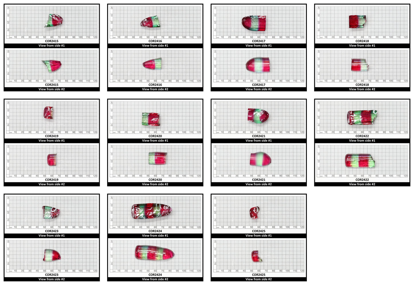 Pink/Green Tourmaline Bi-Color Lab Created Corundum Sapphire Faceting Rough for Gem Cutting - Various Sizes - Split Boule