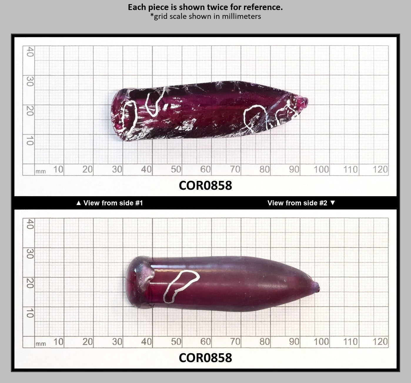 Reddish Purple (Rubellite) #67 Lab Created Corundum Sapphire Faceting Rough for Gem Cutting - Various Sizes - Split Boule : COR0858