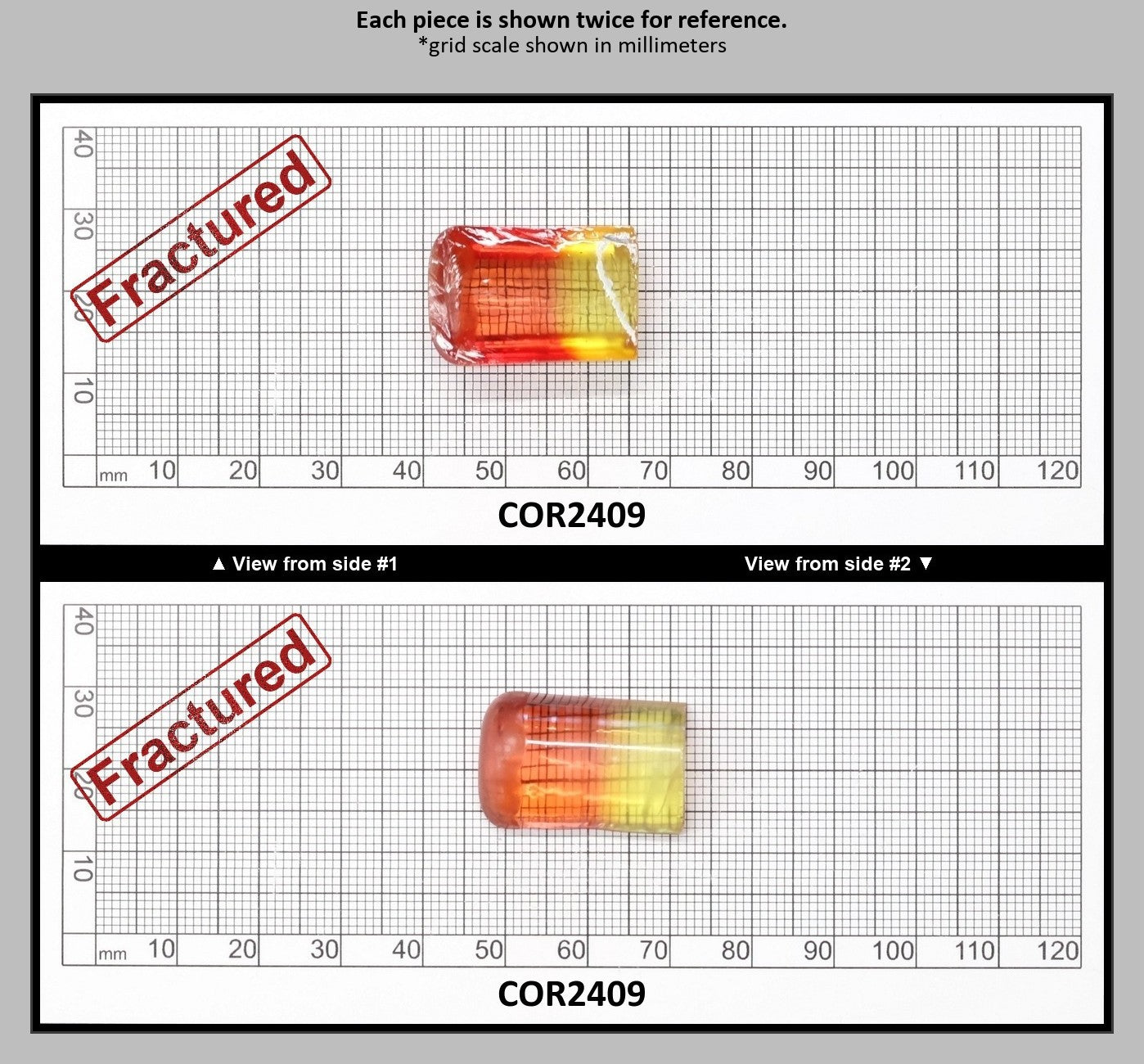 Yellow/Peach Bi-Color Lab Created Corundum Sapphire Faceting Rough for Gem Cutting - Various Sizes - Split Boule : COR2409