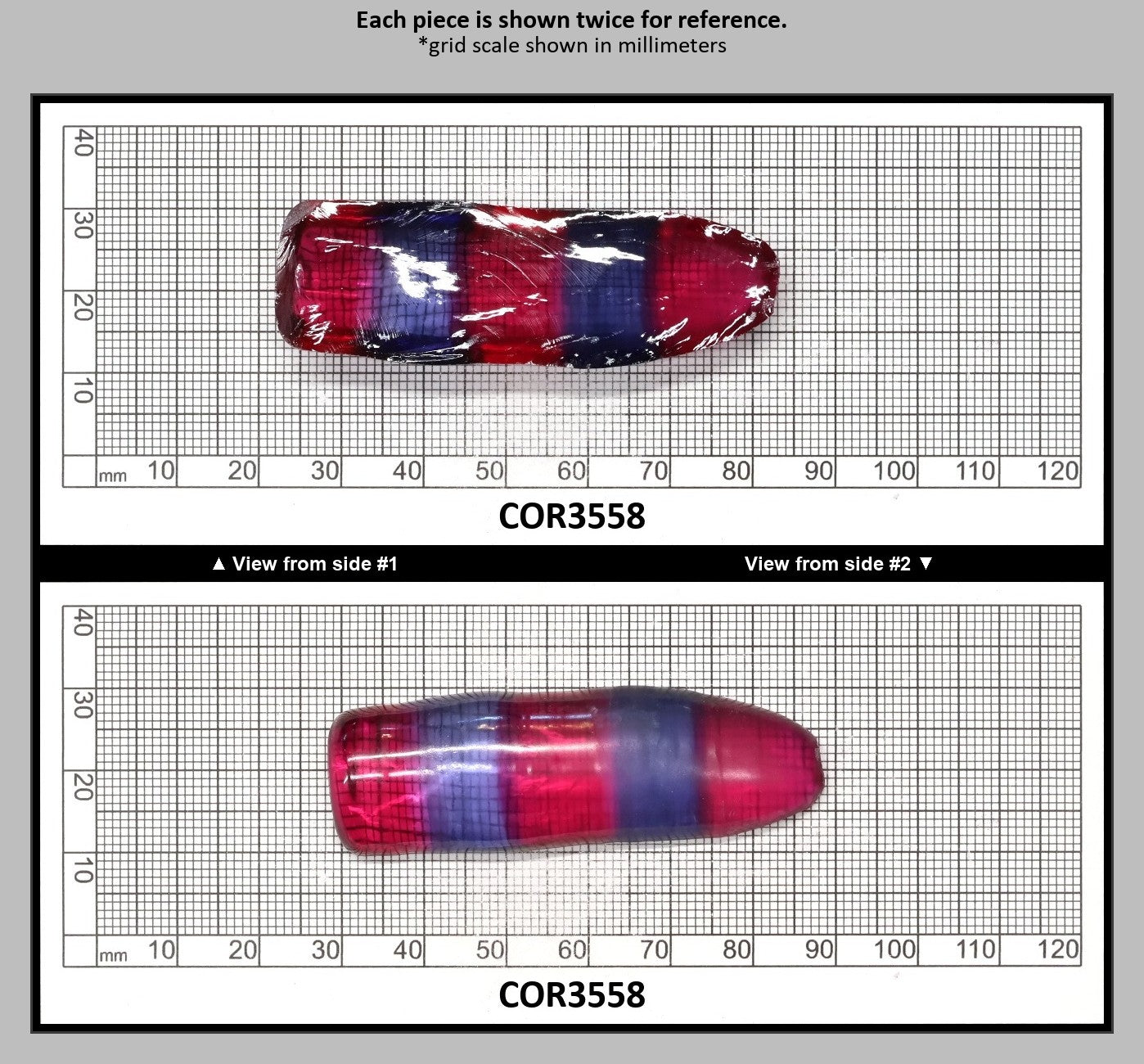 Blue/Pink Bi-Color Lab Created Corundum Sapphire Faceting Rough for Gem Cutting - Various Sizes - Split Boule : COR3558