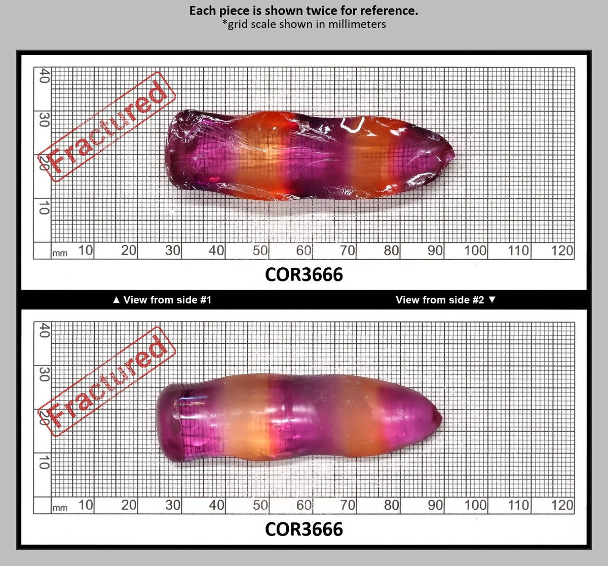 Sunrise/Purple Bi-Color #16/#65 Lab Created Corundum Sapphire Faceting Rough : COR3666