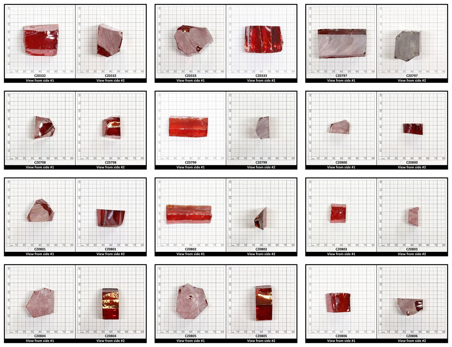 Red Cubic Zirconia Faceting Rough for Gem Cutting - Various Sizes