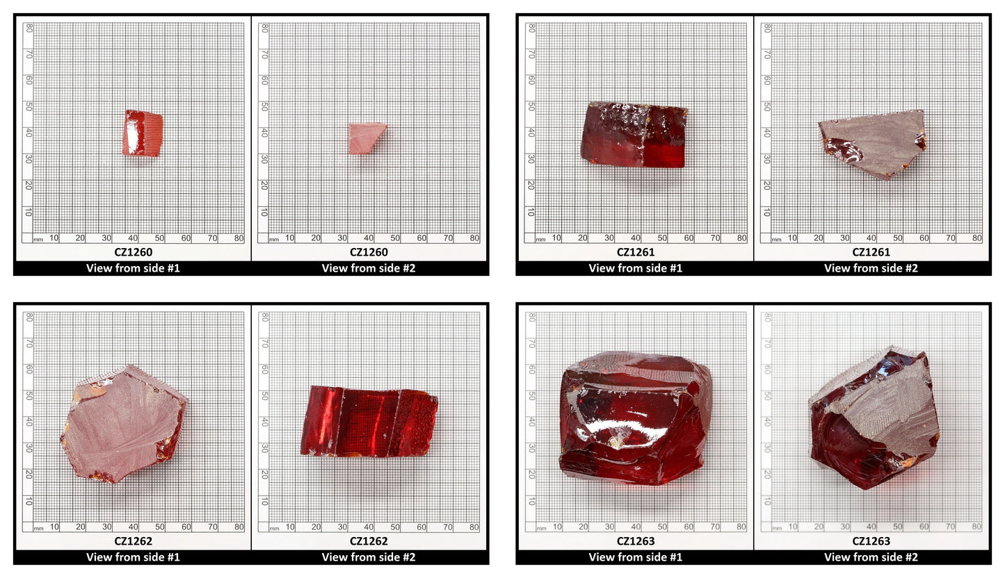 Red Cubic Zirconia Faceting Rough for Gem Cutting - Various Sizes