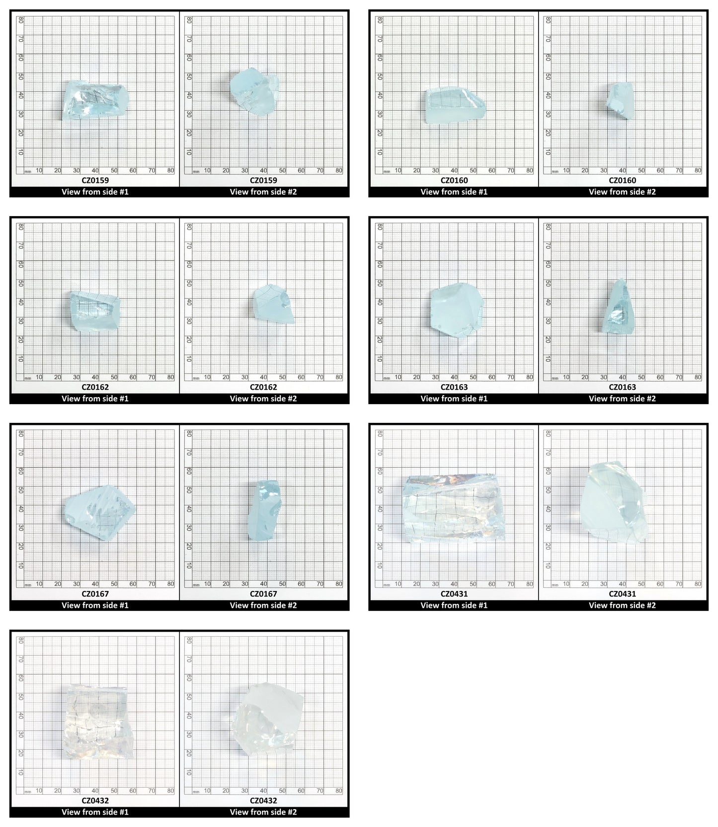 Ice Blue Cubic Zirconia Faceting Rough for Gem Cutting - Various Sizes