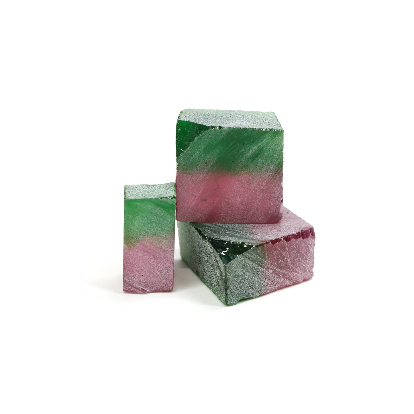 Nanosital Simulated (Included) Watermelon Tourmaline Lab Created Faceting Rough for Gem Cutting - Green-Pink - Various Sizes