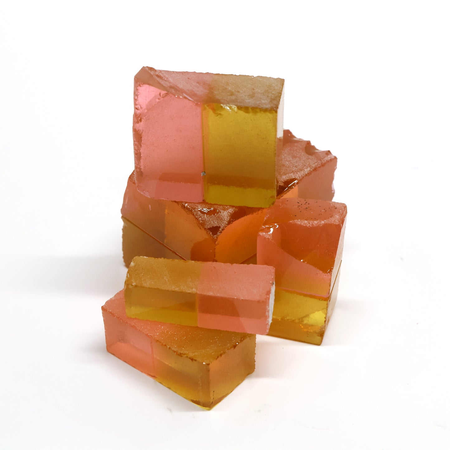 Nanosital Simulated Bi-Color Lab Created Faceting Rough for Gem Cutting - Intense Yellow-Pink - Various Sizes