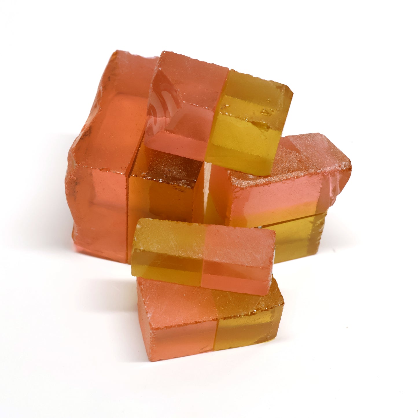 Nanosital Simulated Bi-Color Lab Created Faceting Rough for Gem Cutting - Intense Yellow-Pink - Various Sizes