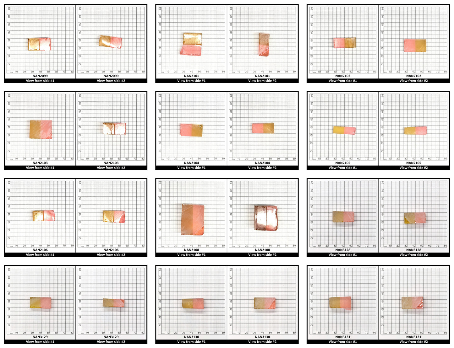 Nanosital Simulated Bi-Color Lab Created Faceting Rough for Gem Cutting - Intense Yellow-Pink - Various Sizes