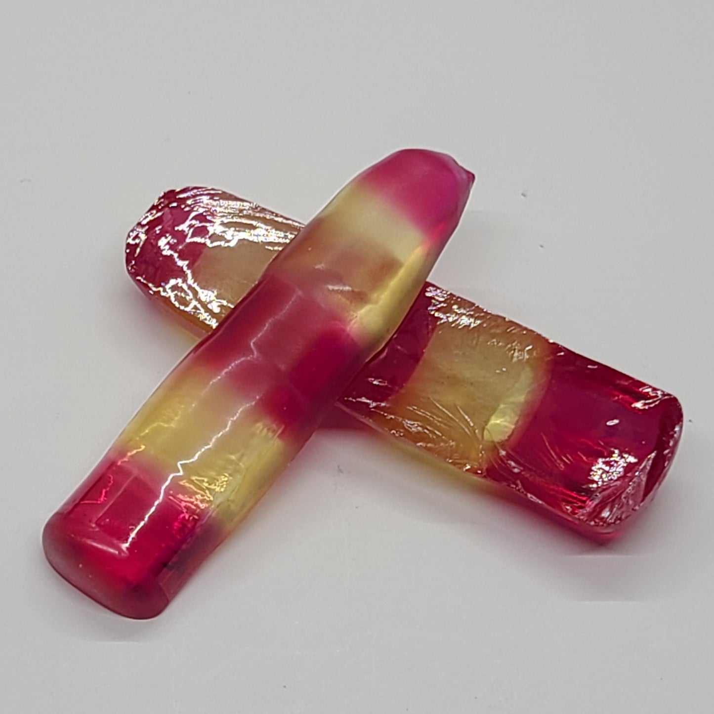 Yellow/Pink Bi-Color Lab Created Corundum Sapphire Faceting Rough for Gem Cutting - Various Sizes - Split Boule