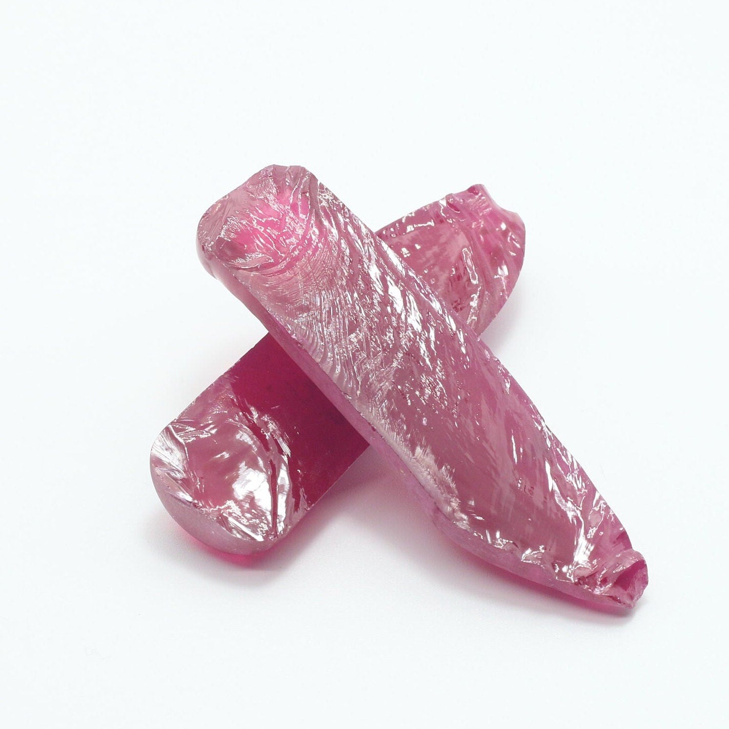 Dark Pink #4 Lab Created Corundum Sapphire Faceting Rough for Gem Cutting - Various Sizes - Split Boule