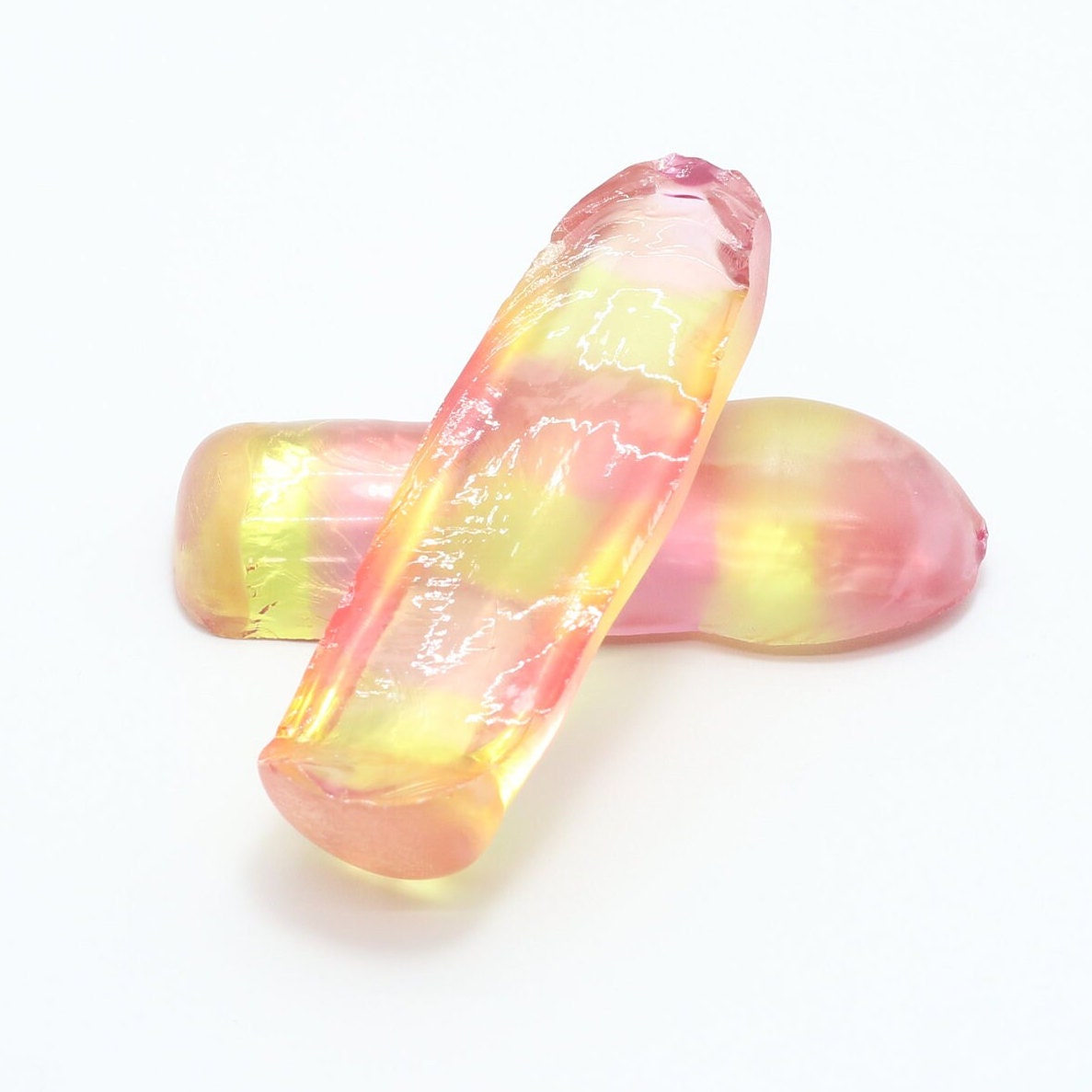 Yellow/Peach Bi-Color Lab Created Corundum Sapphire Faceting Rough for Gem Cutting - Various Sizes - Split Boule