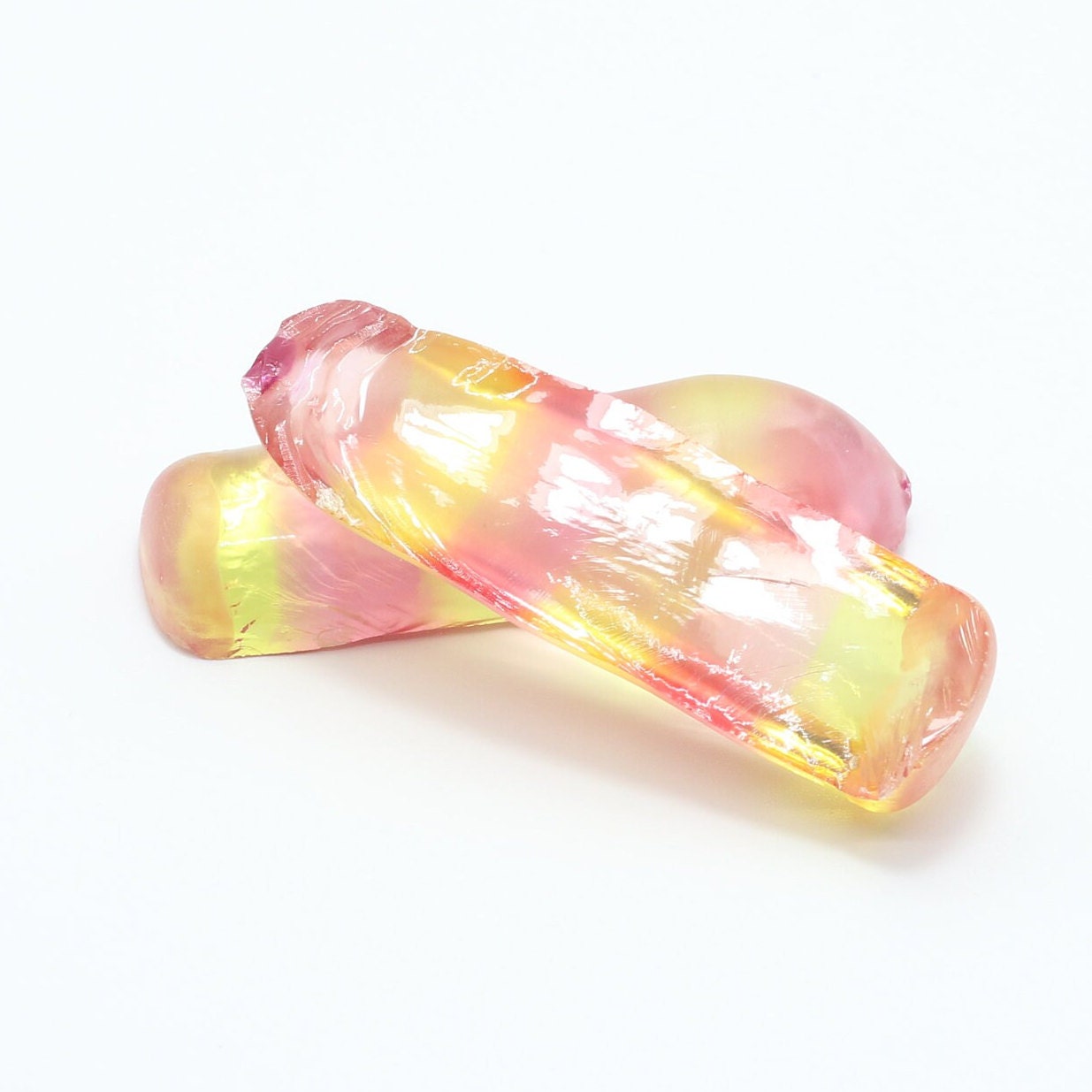 Yellow/Peach Bi-Color Lab Created Corundum Sapphire Faceting Rough for Gem Cutting - Various Sizes - Split Boule