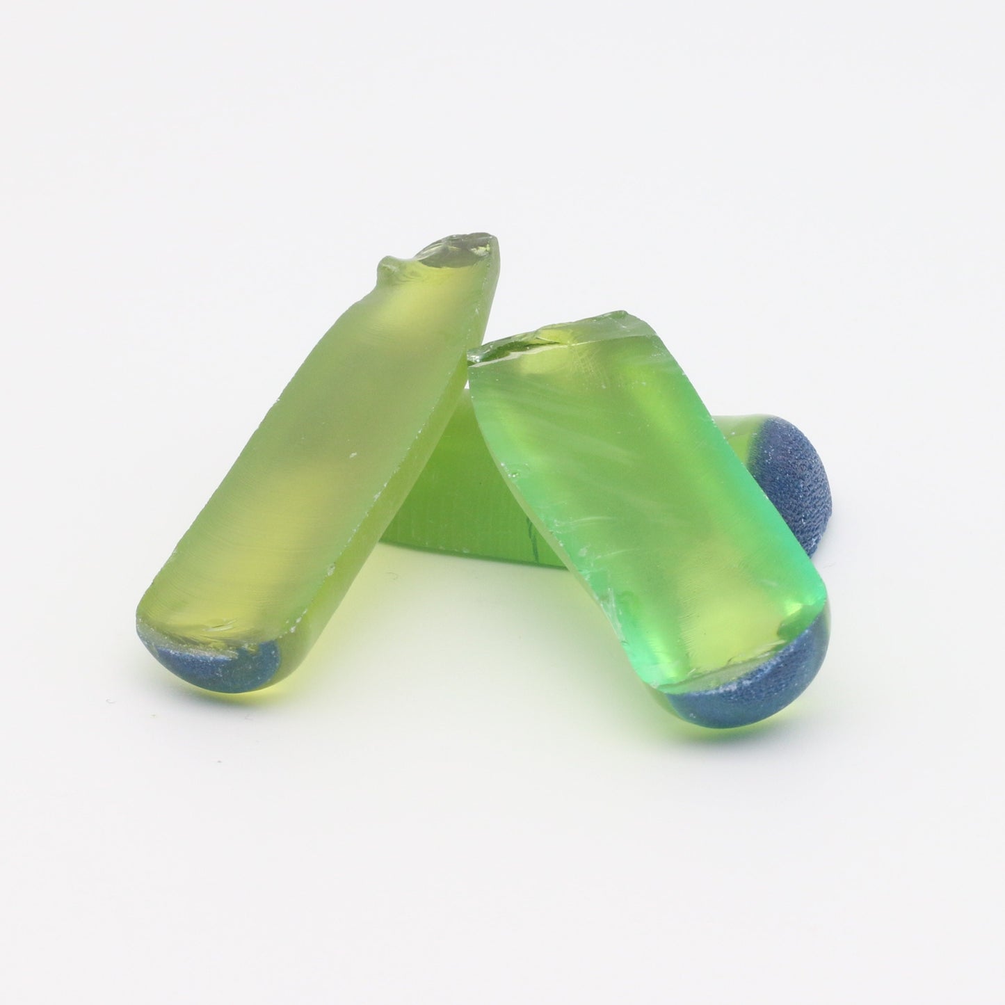 Djeva Olive Green #80 Lab Created Corundum Sapphire Faceting Rough for Gem Cutting - DISCONTINUED - Various Sizes - Split Boule