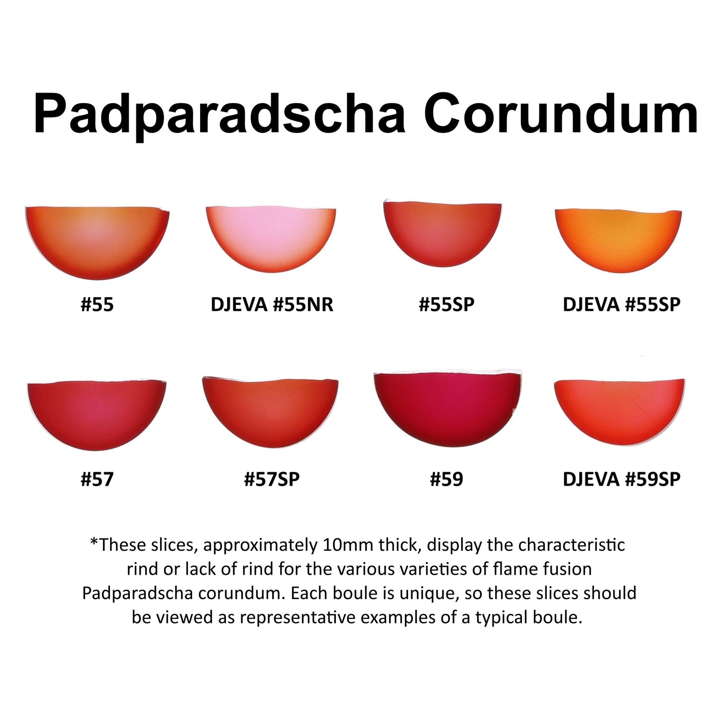 Djeva Padparadscha #55NR Lab Created Corundum Sapphire Faceting Rough for Gem Cutting - DISCONTINUED - Various Sizes - Split Boule