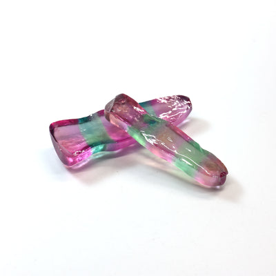 Peach/Green Bi-Color #18/#73 Lab Created Corundum Sapphire Faceting Rough : #BEGIN