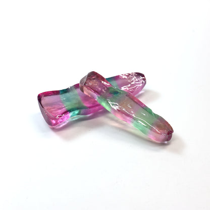 Peach/Green Bi-Color #18/#73 Lab Created Corundum Sapphire Faceting Rough : #BEGIN