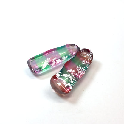Peach/Green Bi-Color #18/#73 Lab Created Corundum Sapphire Faceting Rough : #BEGIN