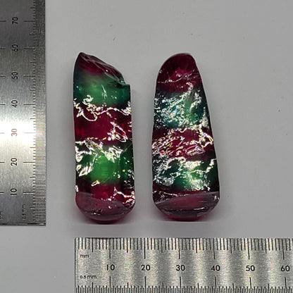 Pink/Green Tourmaline Bi-Color Lab Created Corundum Sapphire Faceting Rough for Gem Cutting - Various Sizes - Split Boule : #BEGIN