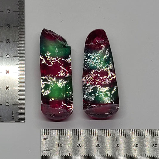 Pink/Green Tourmaline Bi-Color Lab Created Corundum Sapphire Faceting Rough for Gem Cutting - Various Sizes - Split Boule : #BEGIN