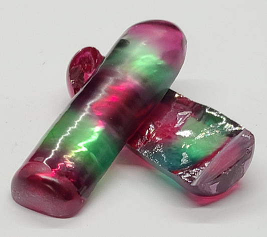 Pink/Green Tourmaline Bi-Color Lab Created Corundum Sapphire Faceting Rough for Gem Cutting - Various Sizes - Split Boule : #BEGIN