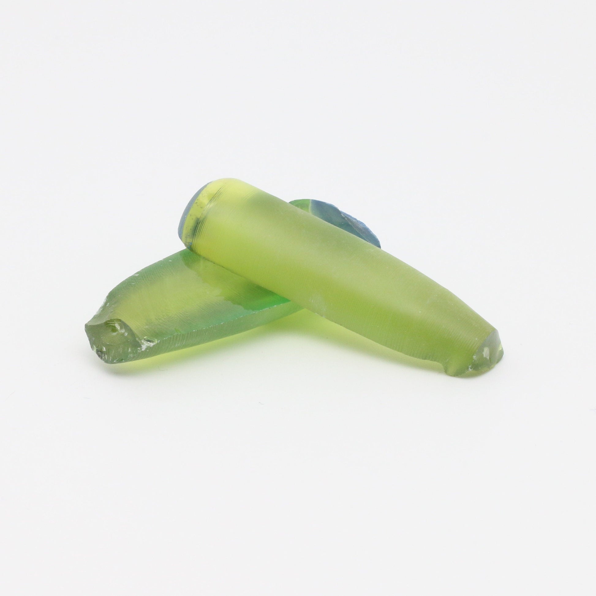 Djeva Olive Green #80 Lab Created Corundum Sapphire Faceting Rough for Gem Cutting - DISCONTINUED - Various Sizes - Split Boule : #BEGIN