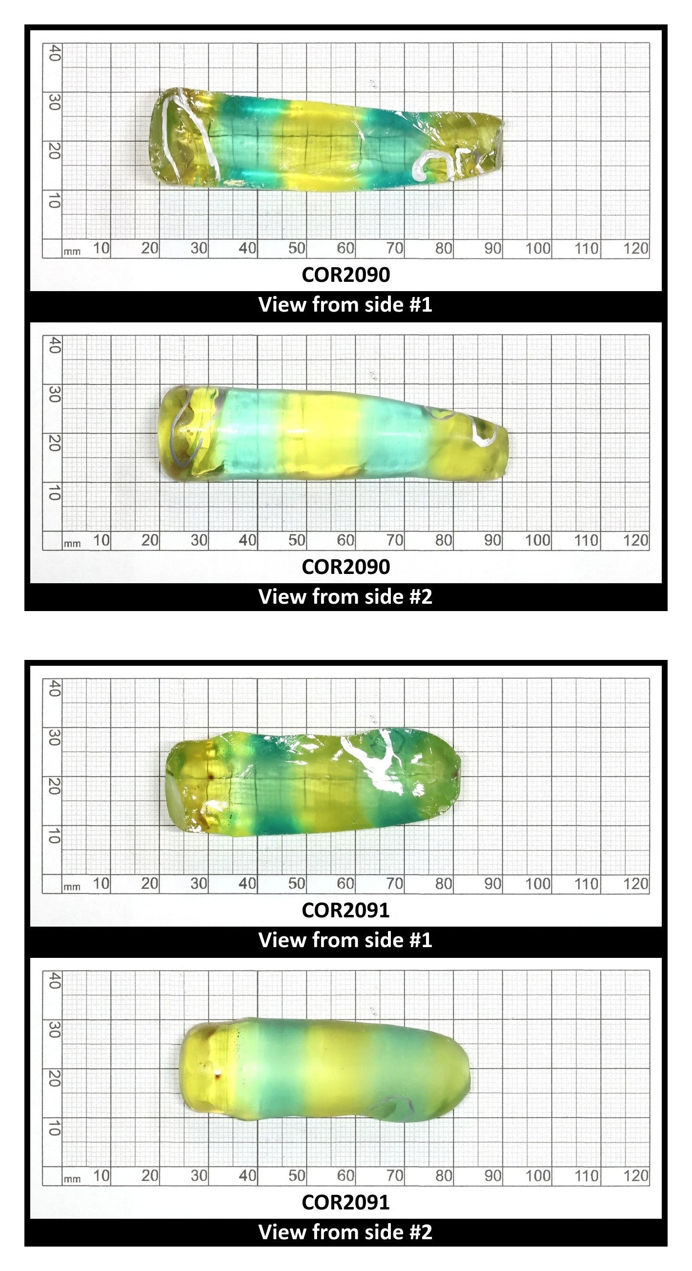 Yellow/Green Bi-Color Lab Created Corundum Sapphire Faceting Rough for Gem Cutting - Various Sizes - Split Boule