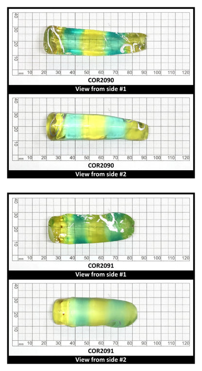 Yellow/Green Bi-Color Lab Created Corundum Sapphire Faceting Rough for Gem Cutting - Various Sizes - Split Boule