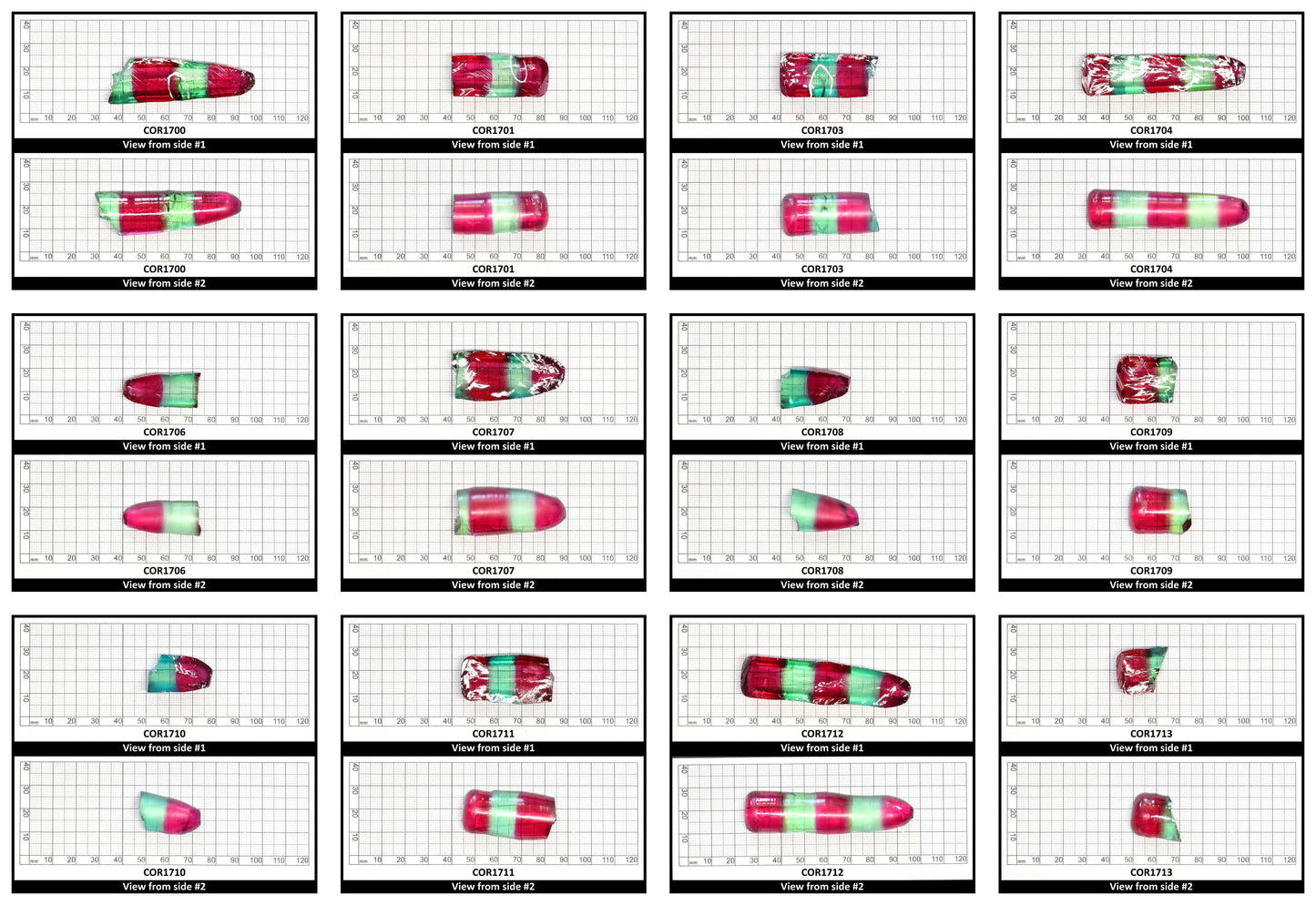 Pink/Green Tourmaline Bi-Color Lab Created Corundum Sapphire Faceting Rough for Gem Cutting - Various Sizes - Split Boule