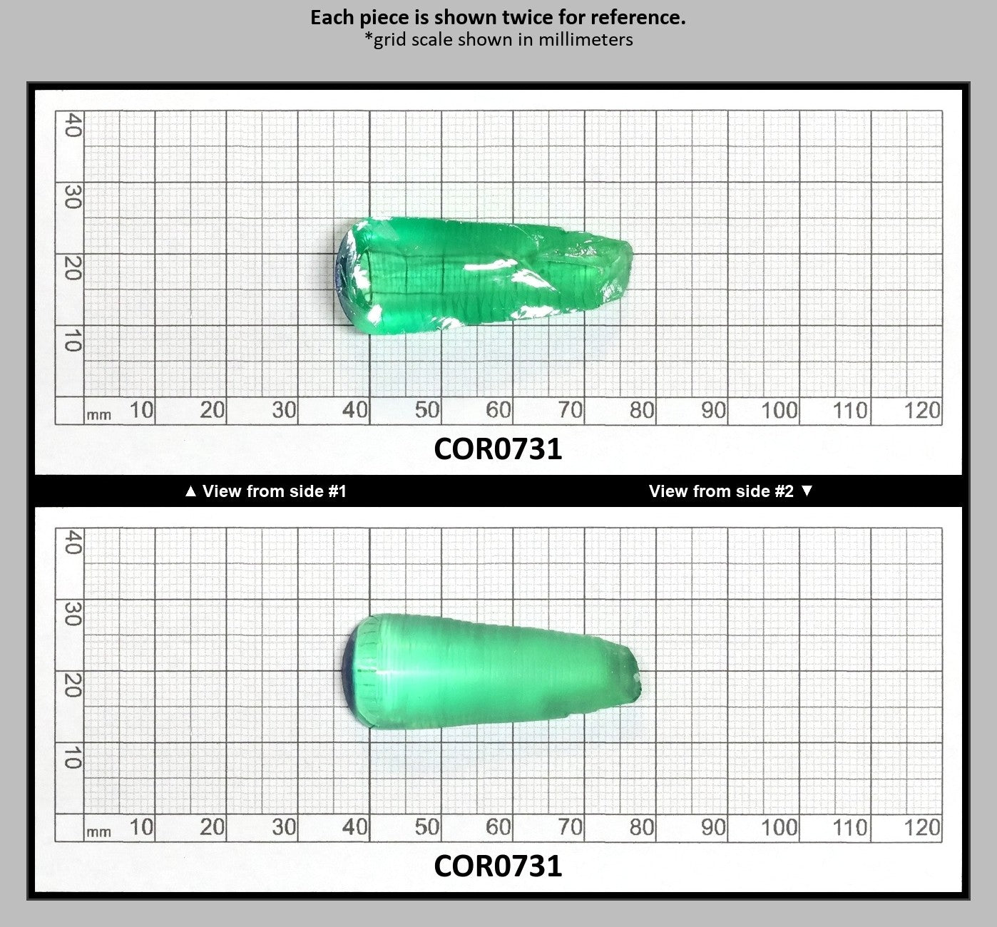 Djeva Dark Green #78 Lab Created Corundum Sapphire Faceting Rough for Gem Cutting - DISCONTINUED - Various Sizes - Split Boule : COR0731