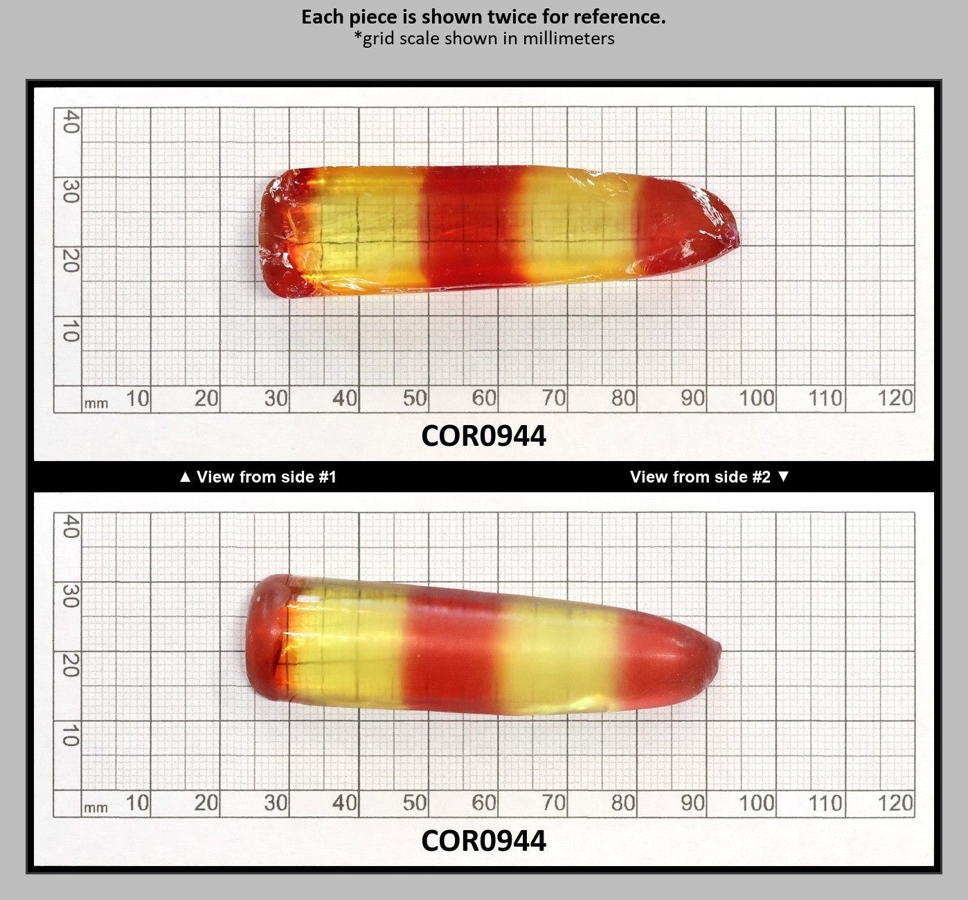 Yellow/Padparadscha Orange Bi-Color Lab Created Corundum Sapphire Faceting Rough Gem Cutting - Various Sizes - Split Boule : COR0944