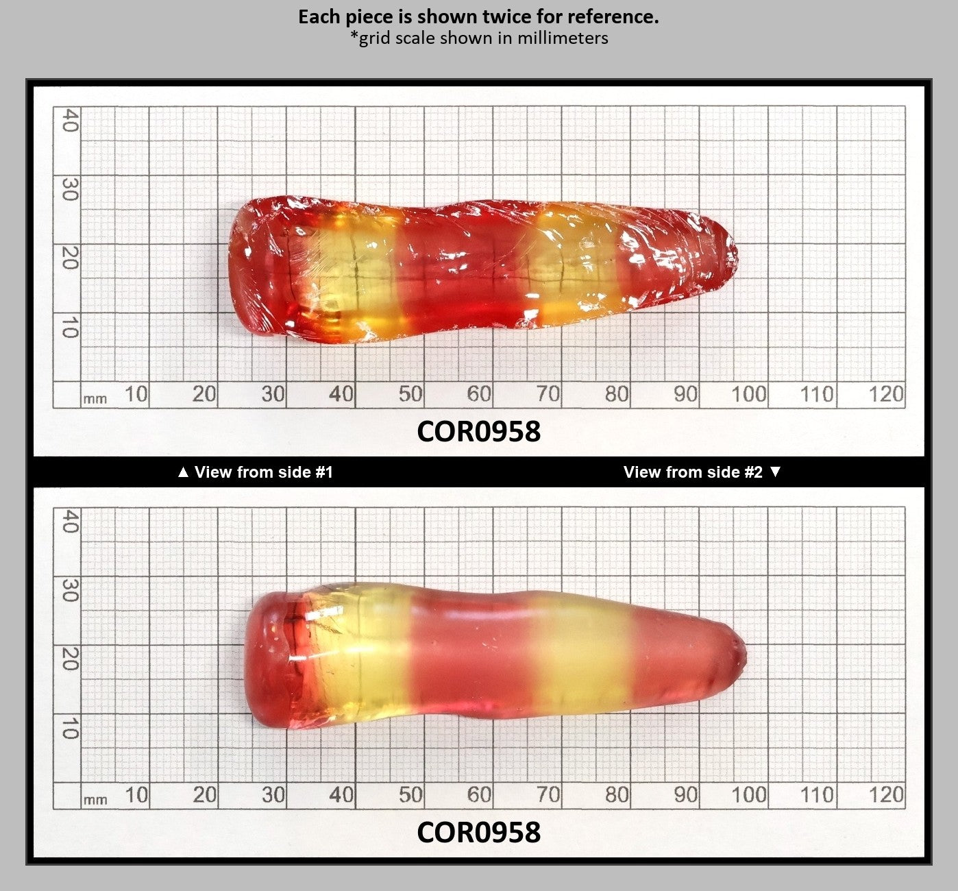 Yellow/Padparadscha Orange Bi-Color Lab Created Corundum Sapphire Faceting Rough Gem Cutting - Various Sizes - Split Boule : COR0958
