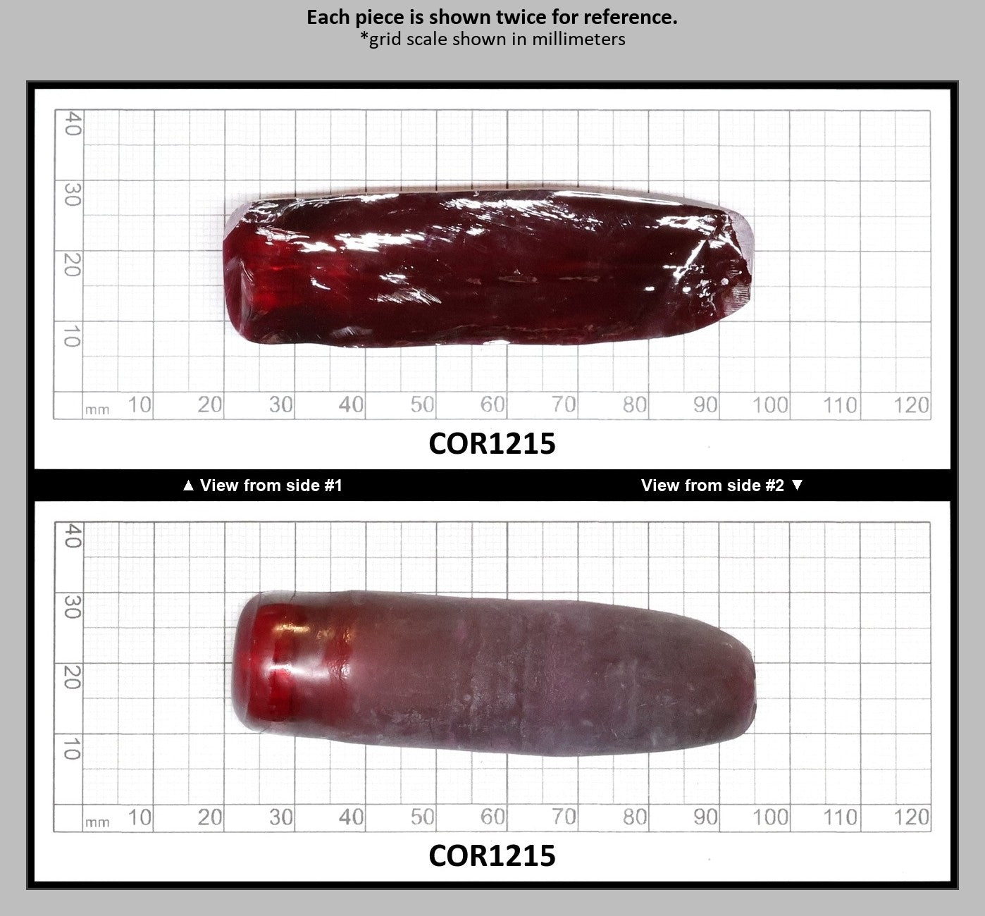 Dark Ruby Red #8 Lab Created Corundum Sapphire Faceting Rough for Gem Cutting - Various Sizes - Split Boule : COR1215