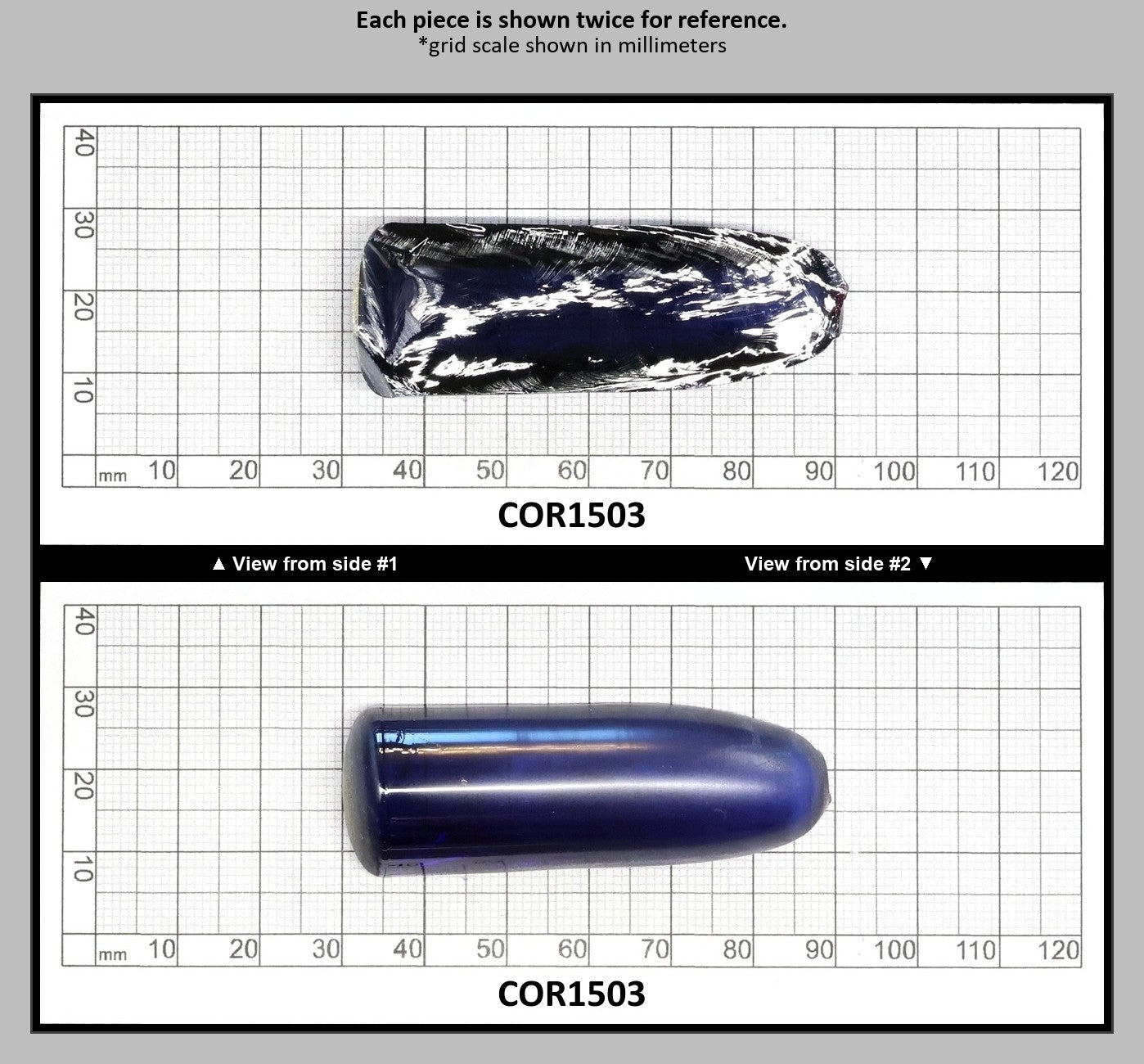 Blue #34 Lab Created Corundum Sapphire Faceting Rough for Gem Cutting - Various Sizes - Split Boule : COR1503
