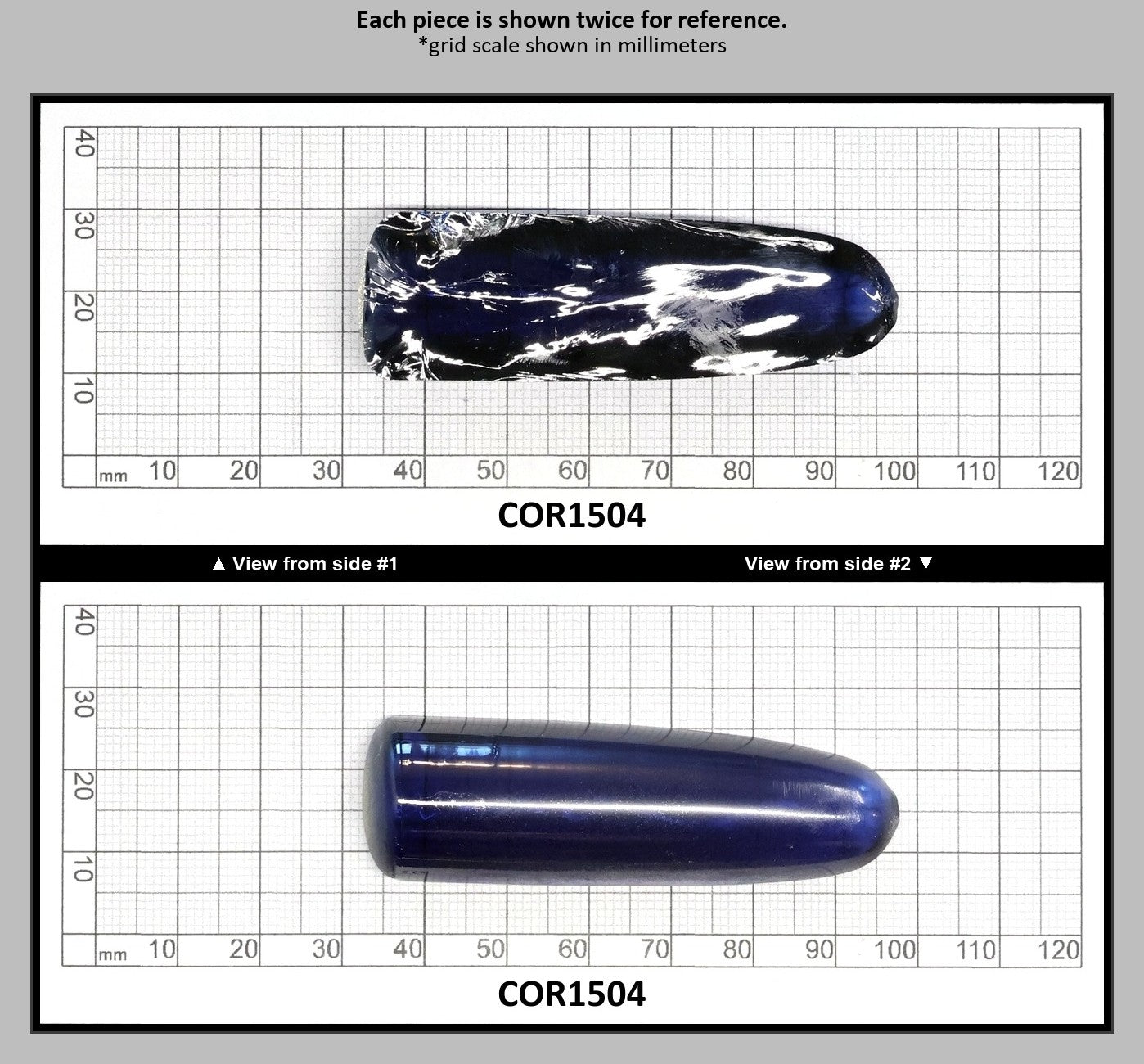 Blue #34 Lab Created Corundum Sapphire Faceting Rough for Gem Cutting - Various Sizes - Split Boule : COR1504