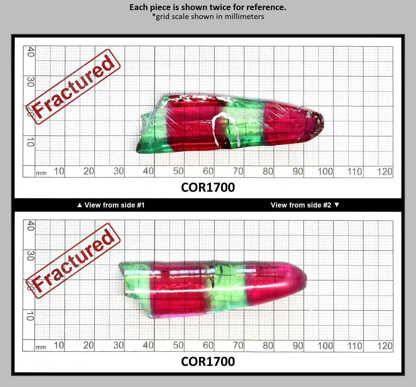 Pink/Green Tourmaline Bi-Color Lab Created Corundum Sapphire Faceting Rough for Gem Cutting - Various Sizes - Split Boule : COR1700