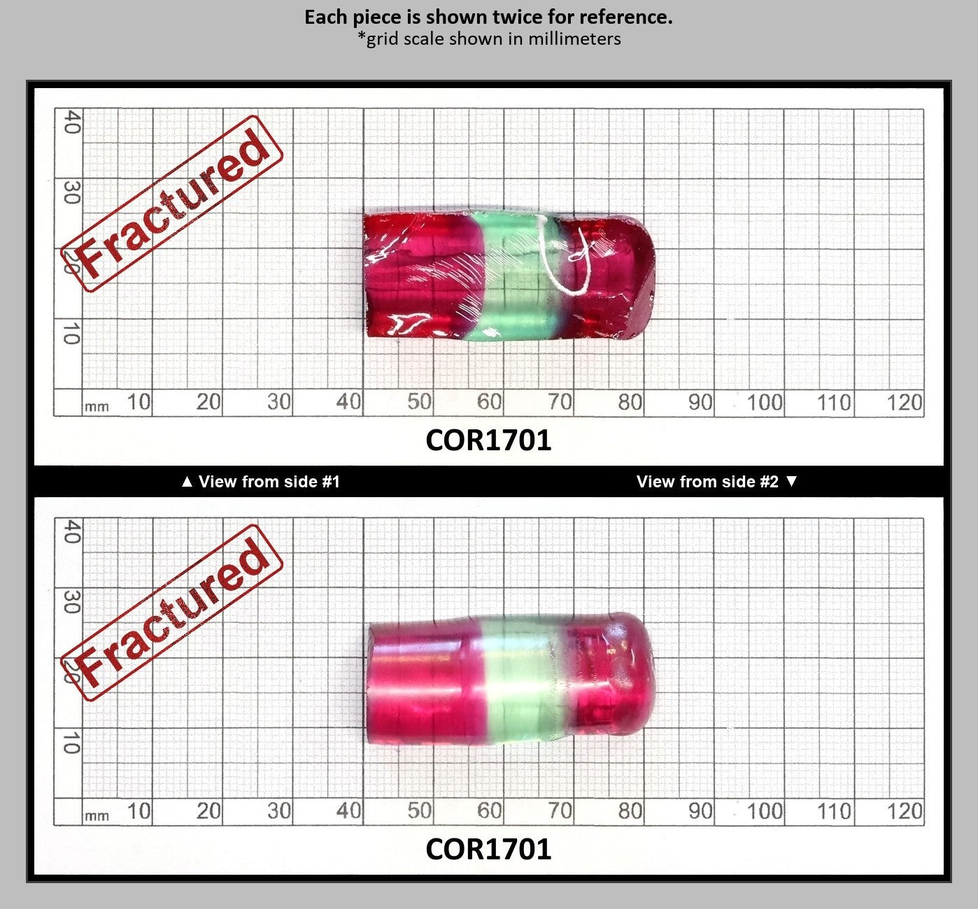 Pink/Green Tourmaline Bi-Color Lab Created Corundum Sapphire Faceting Rough for Gem Cutting - Various Sizes - Split Boule : COR1701