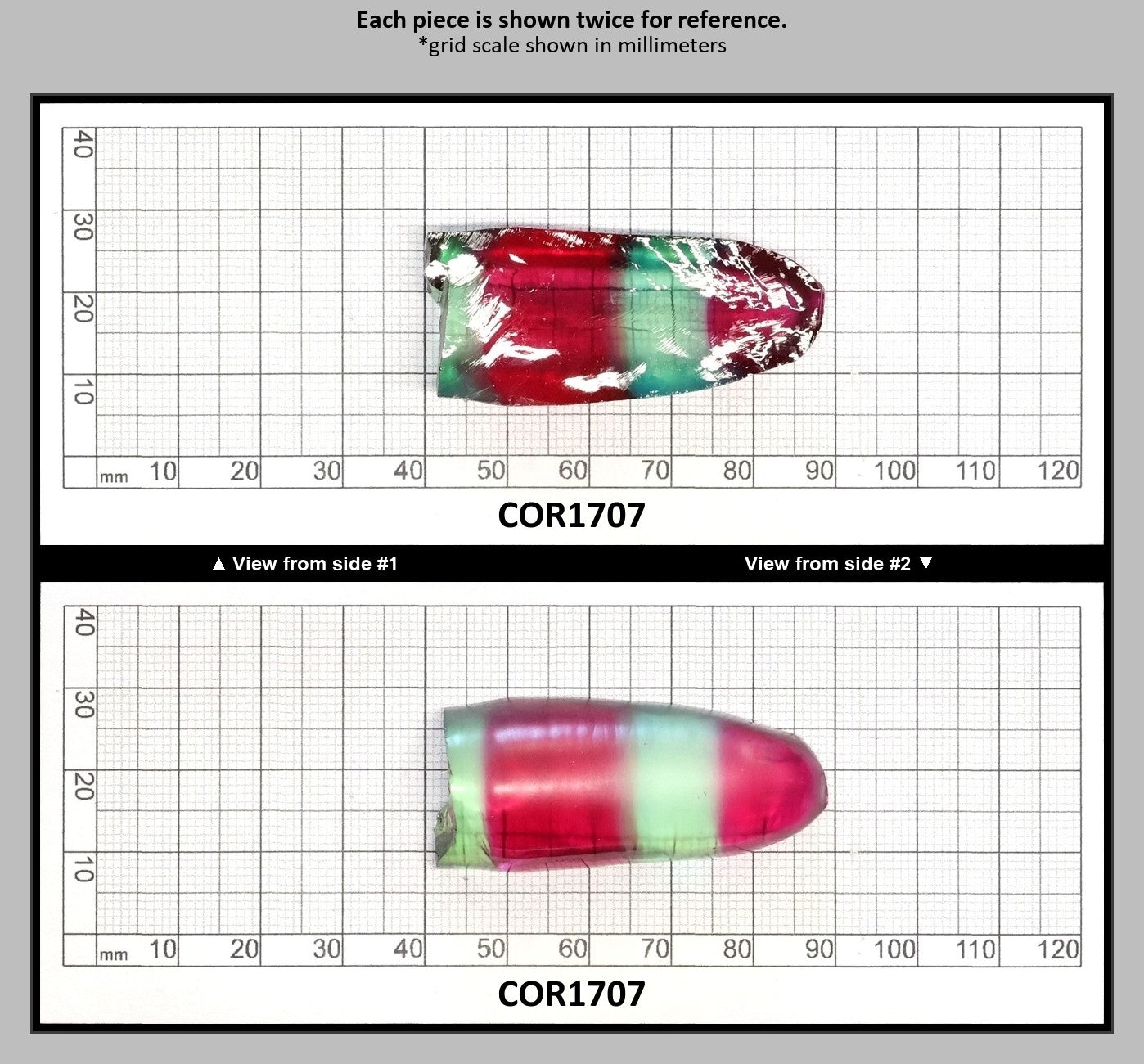 Pink/Green Tourmaline Bi-Color Lab Created Corundum Sapphire Faceting Rough for Gem Cutting - Various Sizes - Split Boule : COR1707