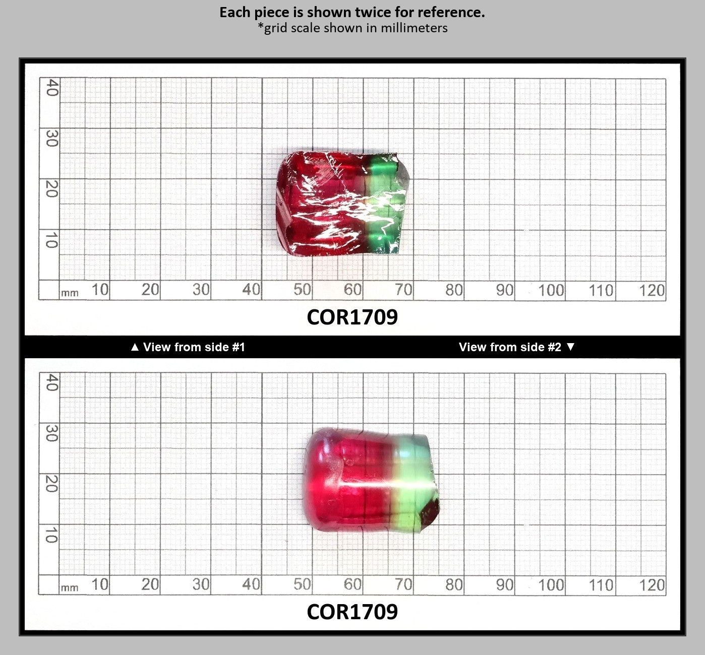 Pink/Green Tourmaline Bi-Color Lab Created Corundum Sapphire Faceting Rough for Gem Cutting - Various Sizes - Split Boule : COR1709