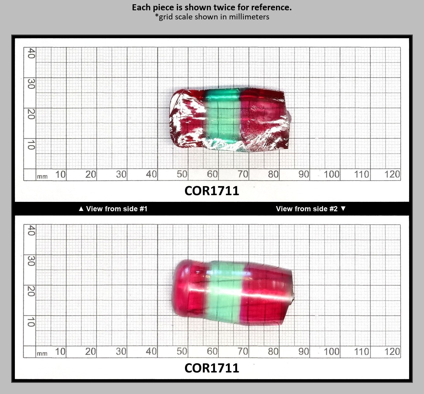 Pink/Green Tourmaline Bi-Color Lab Created Corundum Sapphire Faceting Rough for Gem Cutting - Various Sizes - Split Boule : COR1711
