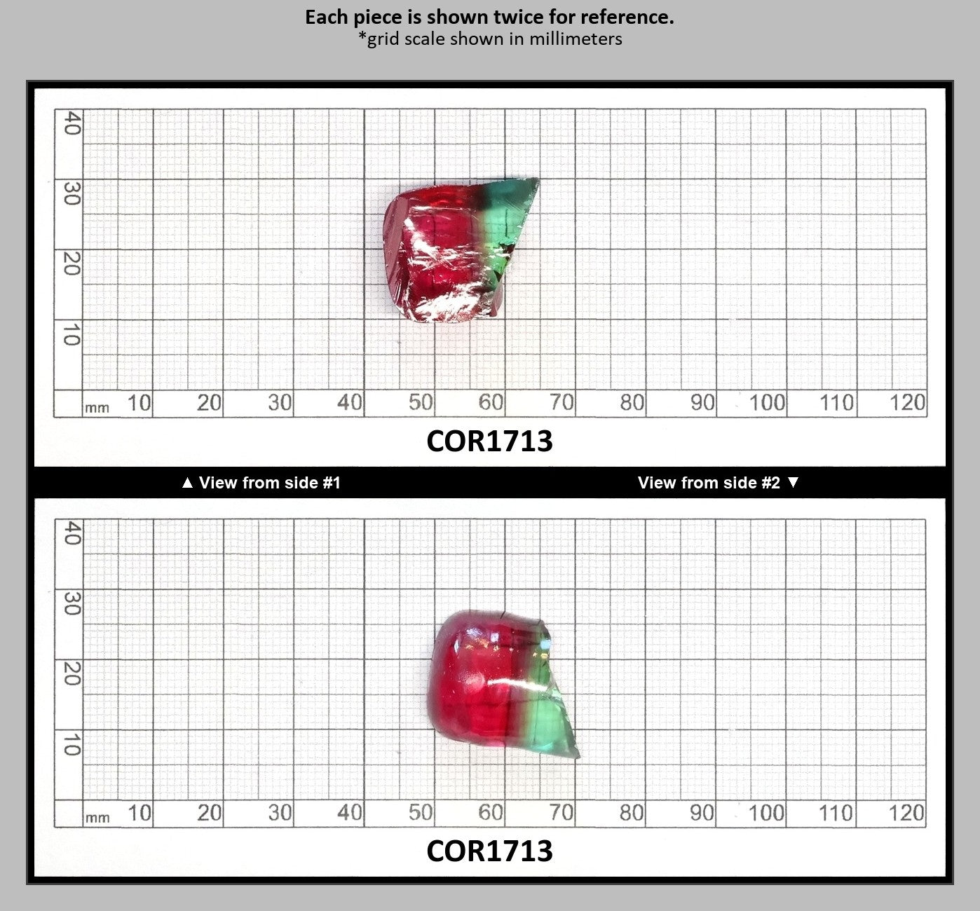 Pink/Green Tourmaline Bi-Color Lab Created Corundum Sapphire Faceting Rough for Gem Cutting - Various Sizes - Split Boule : COR1713