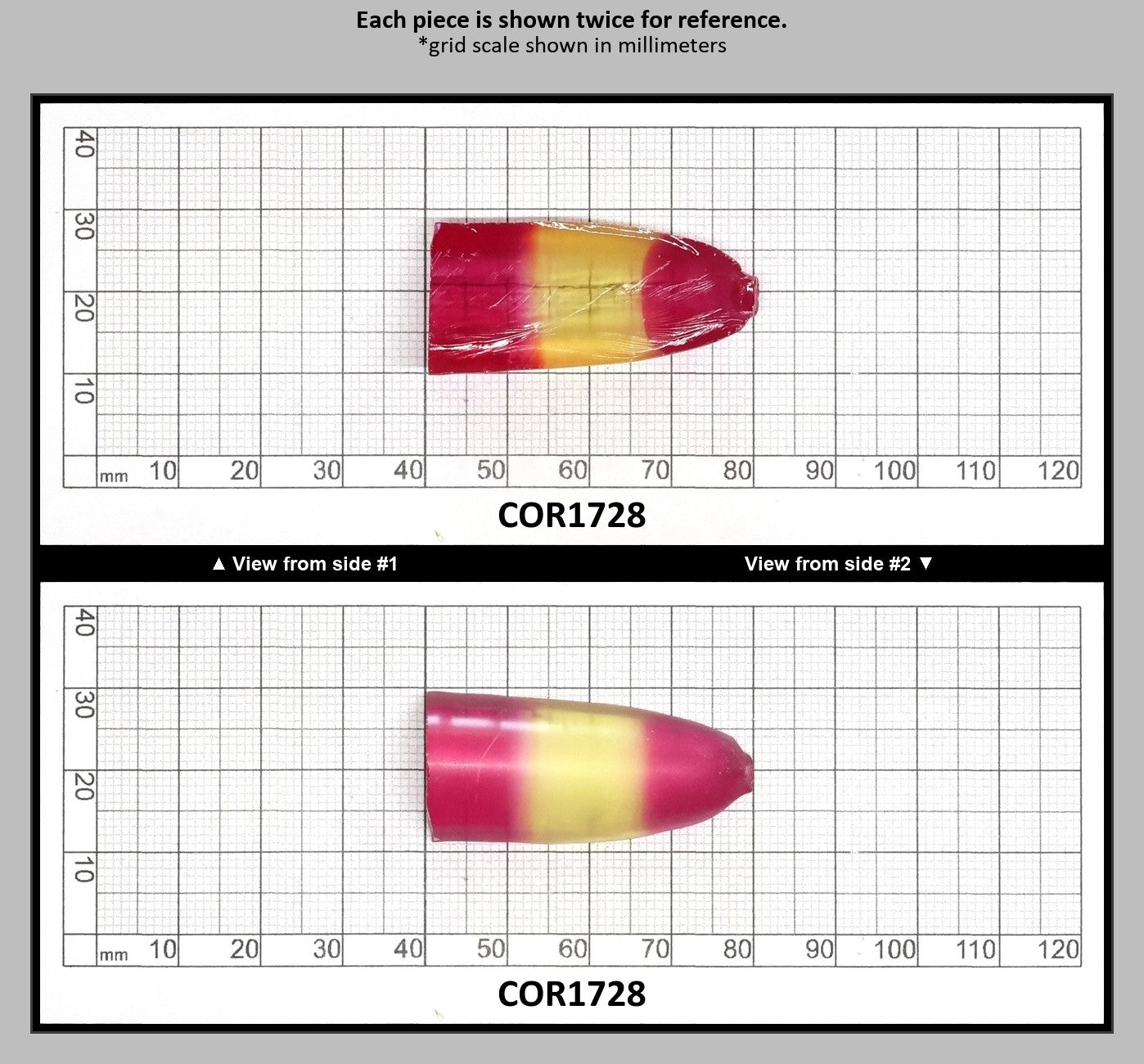 Yellow/Pink Bi-Color Lab Created Corundum Sapphire Faceting Rough for Gem Cutting - Various Sizes - Split Boule : COR1728
