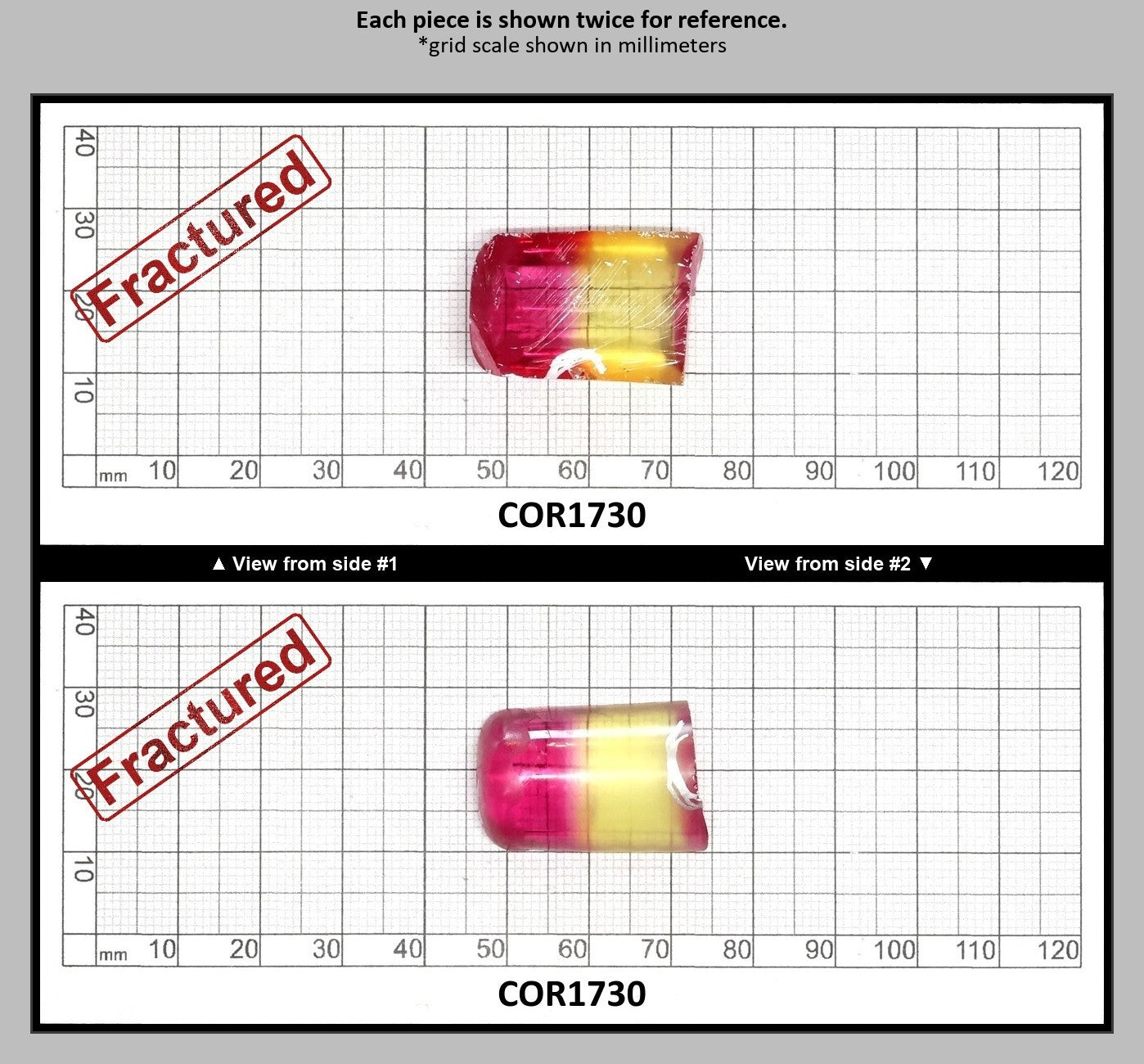 Yellow/Pink Bi-Color Lab Created Corundum Sapphire Faceting Rough for Gem Cutting - Various Sizes - Split Boule : COR1730