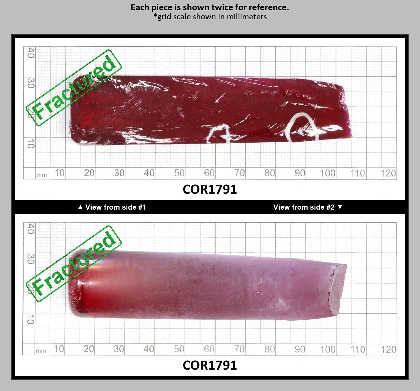 Ruby Red #5 Lab Created Corundum Sapphire Faceting Rough for Gem Cutting - Various Sizes - Split Boule : COR1791