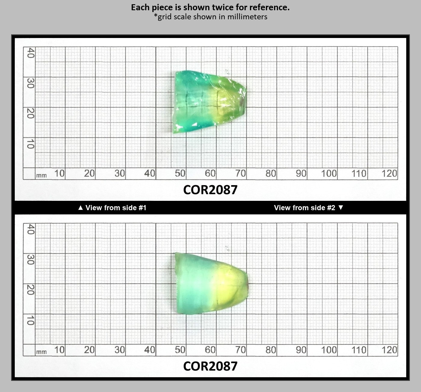 Yellow/Green Bi-Color Lab Created Corundum Sapphire Faceting Rough for Gem Cutting - Various Sizes - Split Boule : COR2087
