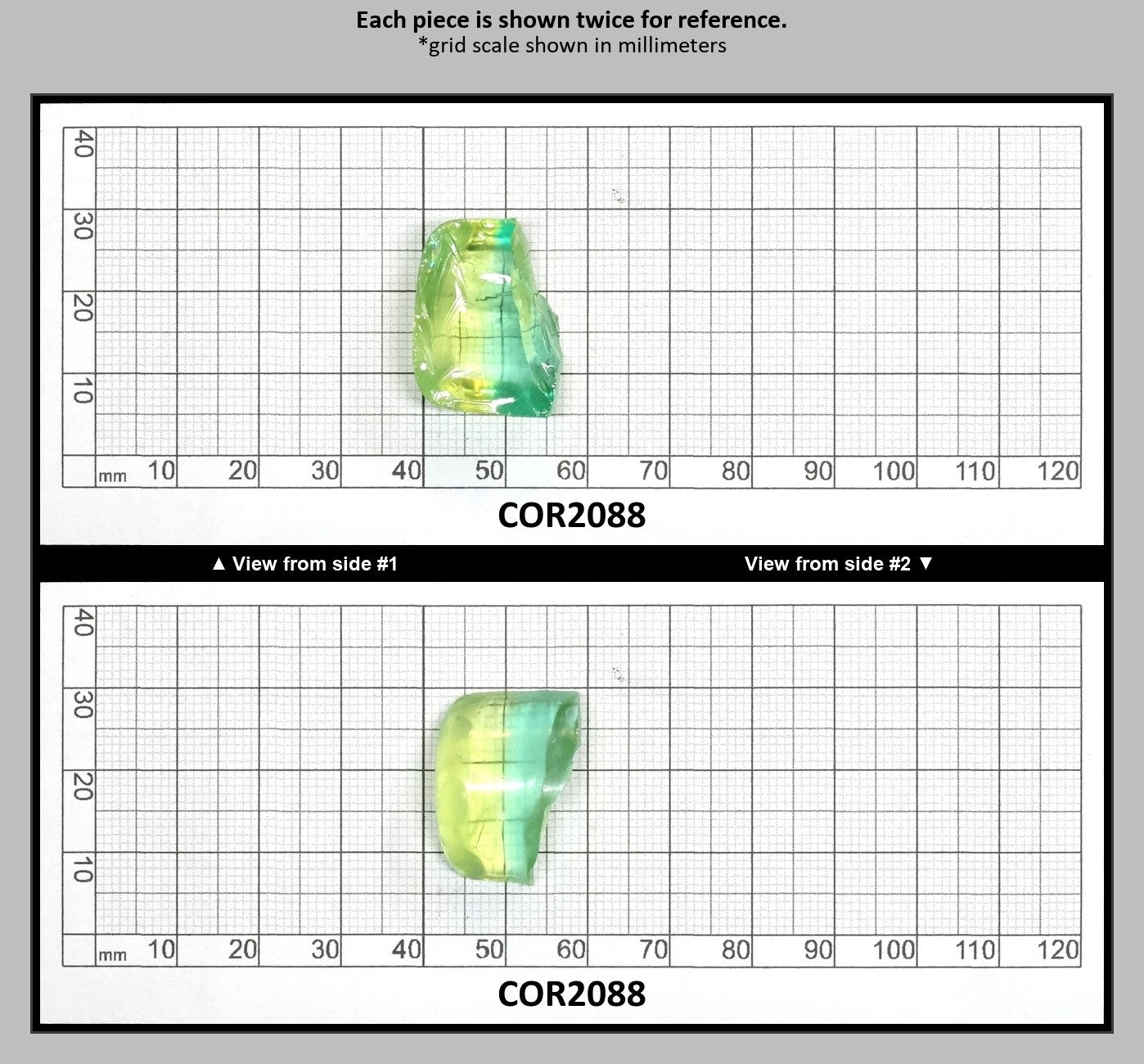 Yellow/Green Bi-Color Lab Created Corundum Sapphire Faceting Rough for Gem Cutting - Various Sizes - Split Boule : COR2088