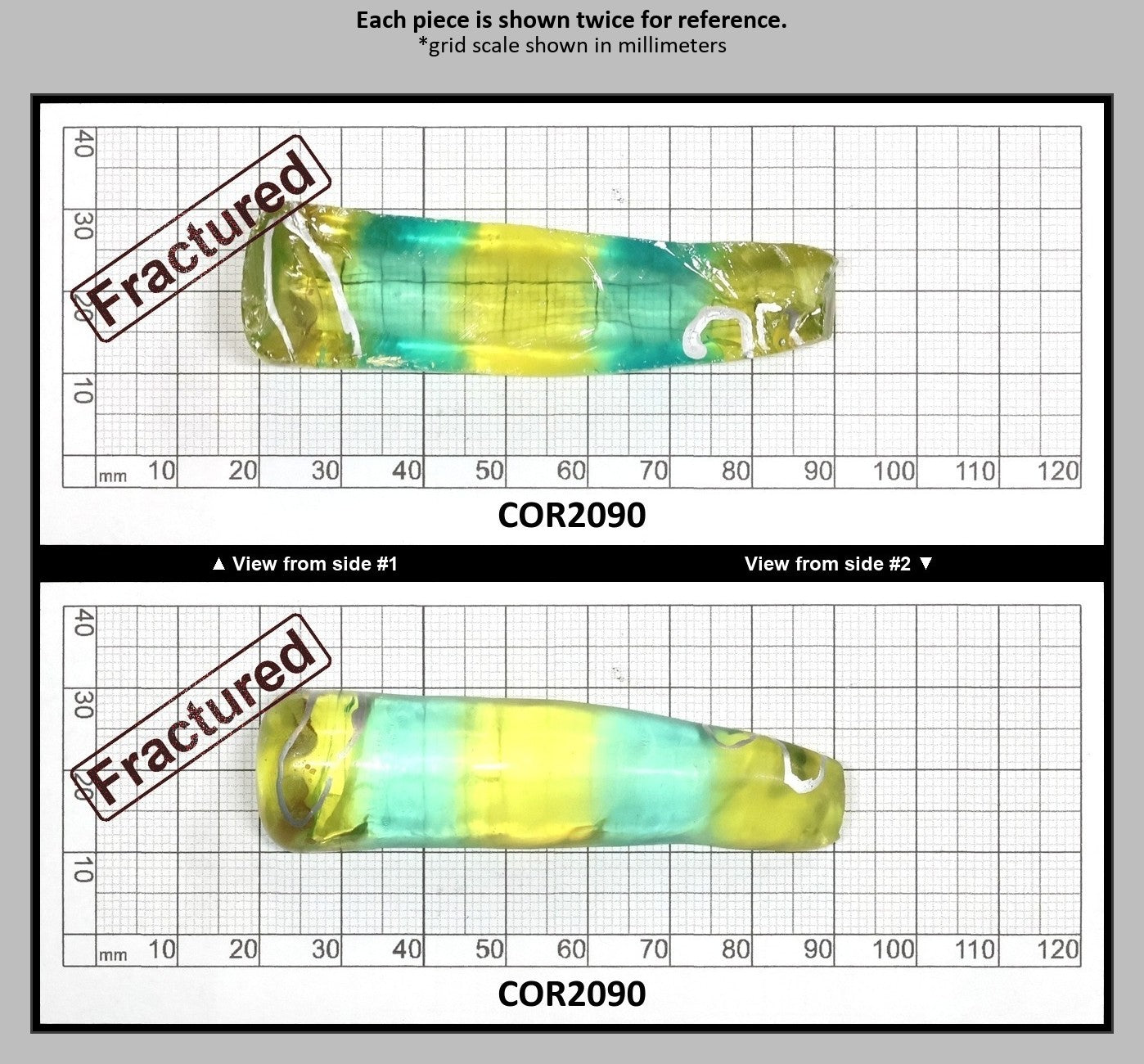 Yellow/Green Bi-Color Lab Created Corundum Sapphire Faceting Rough for Gem Cutting - Various Sizes - Split Boule : COR2090