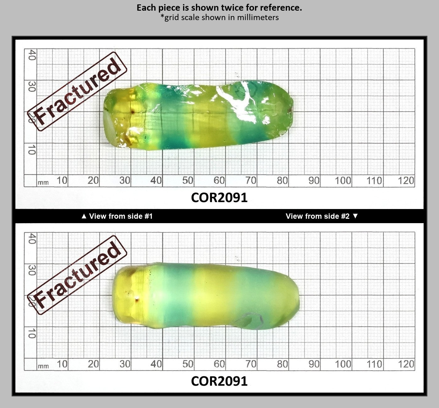 Yellow/Green Bi-Color Lab Created Corundum Sapphire Faceting Rough for Gem Cutting - Various Sizes - Split Boule : COR2091